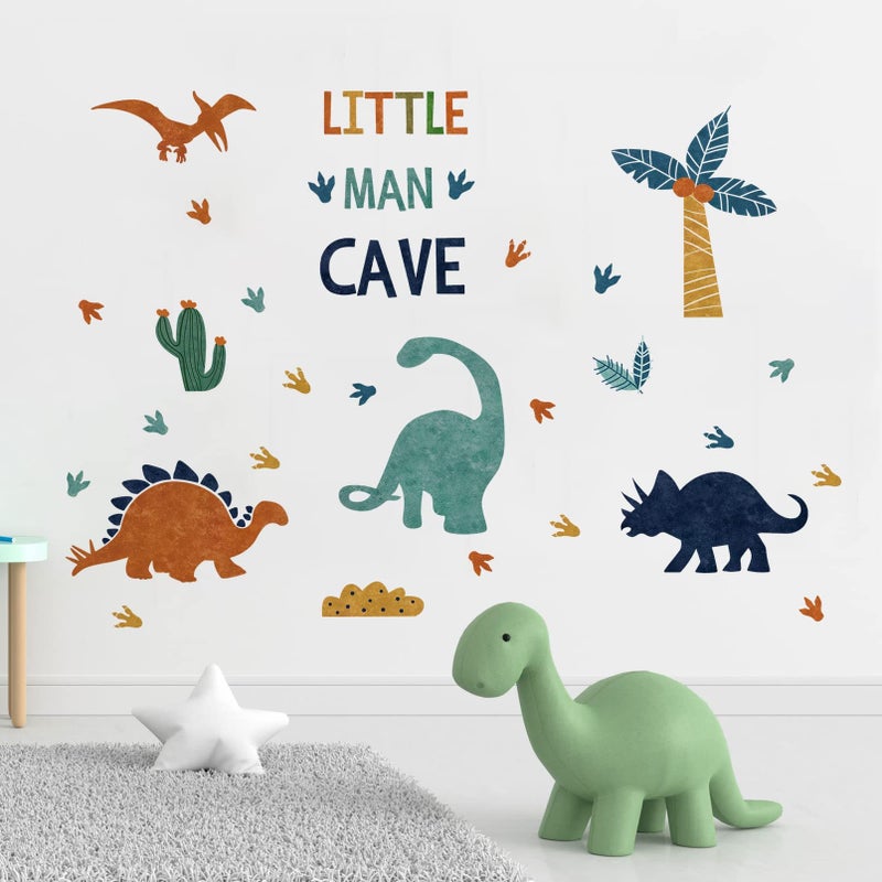 Mfault Boys Dinosaur Footprints Little Man Cave Wall Decals Stickers  Peel Stick Dino Paw Print Nursery Decorations Baby Bedroom Playroom Art  Watercolor Blue Coconut Trees Cactus Kids Room Decor Gift - Image 3
